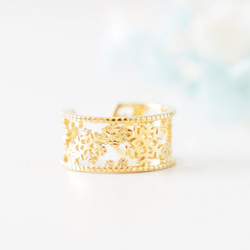 雪降る結晶の透かしオープンリング ゴールド《送料無料》冬 11枚目の画像