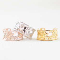 雪降る結晶の透かしオープンリング ゴールド《送料無料》冬 7枚目の画像