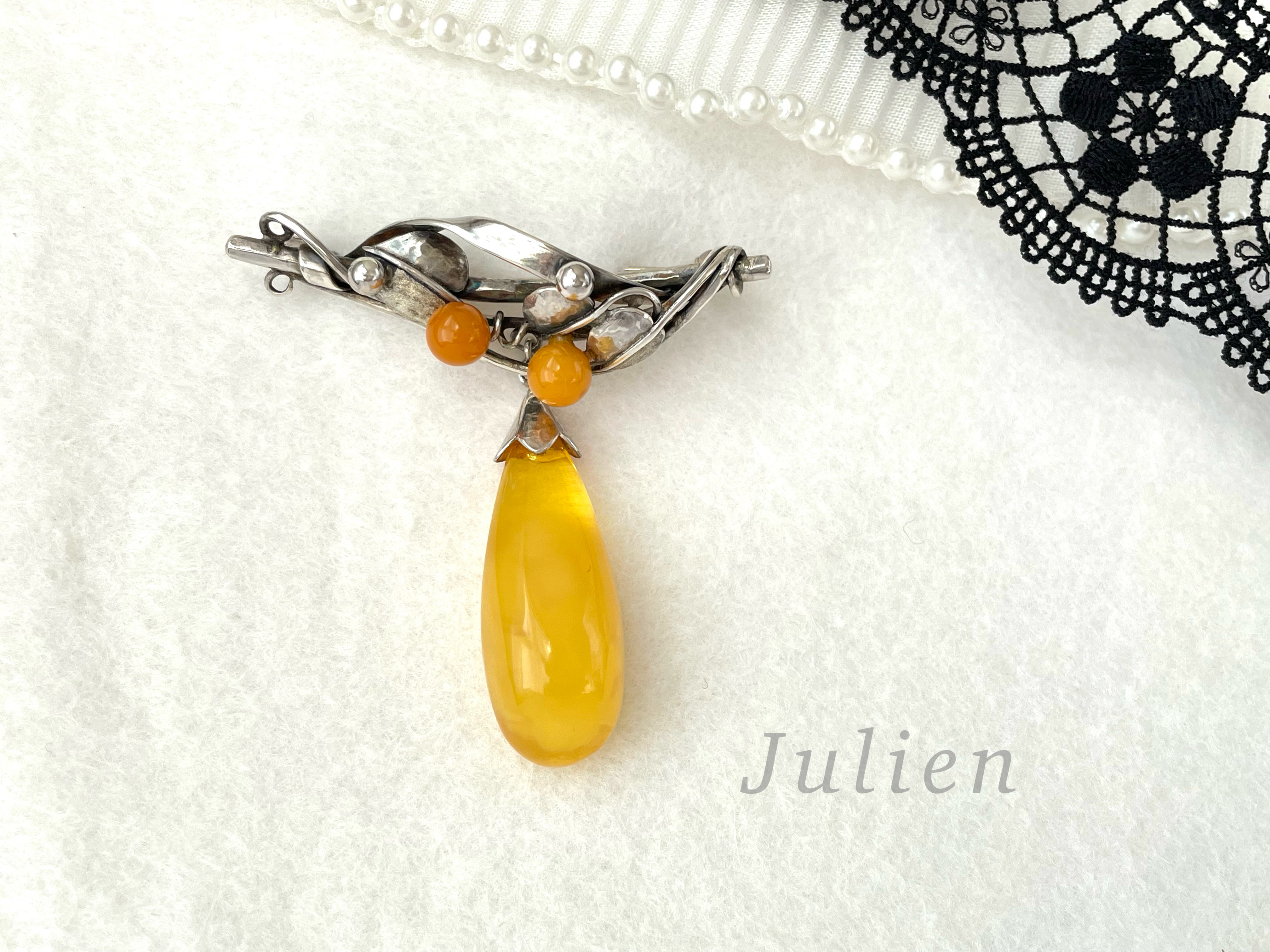 琥珀のシルバー925ブローチ (3)