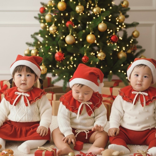 クリスマス限定 赤いフリルスタイ 付け襟］双子コーデ・お友達とお揃い