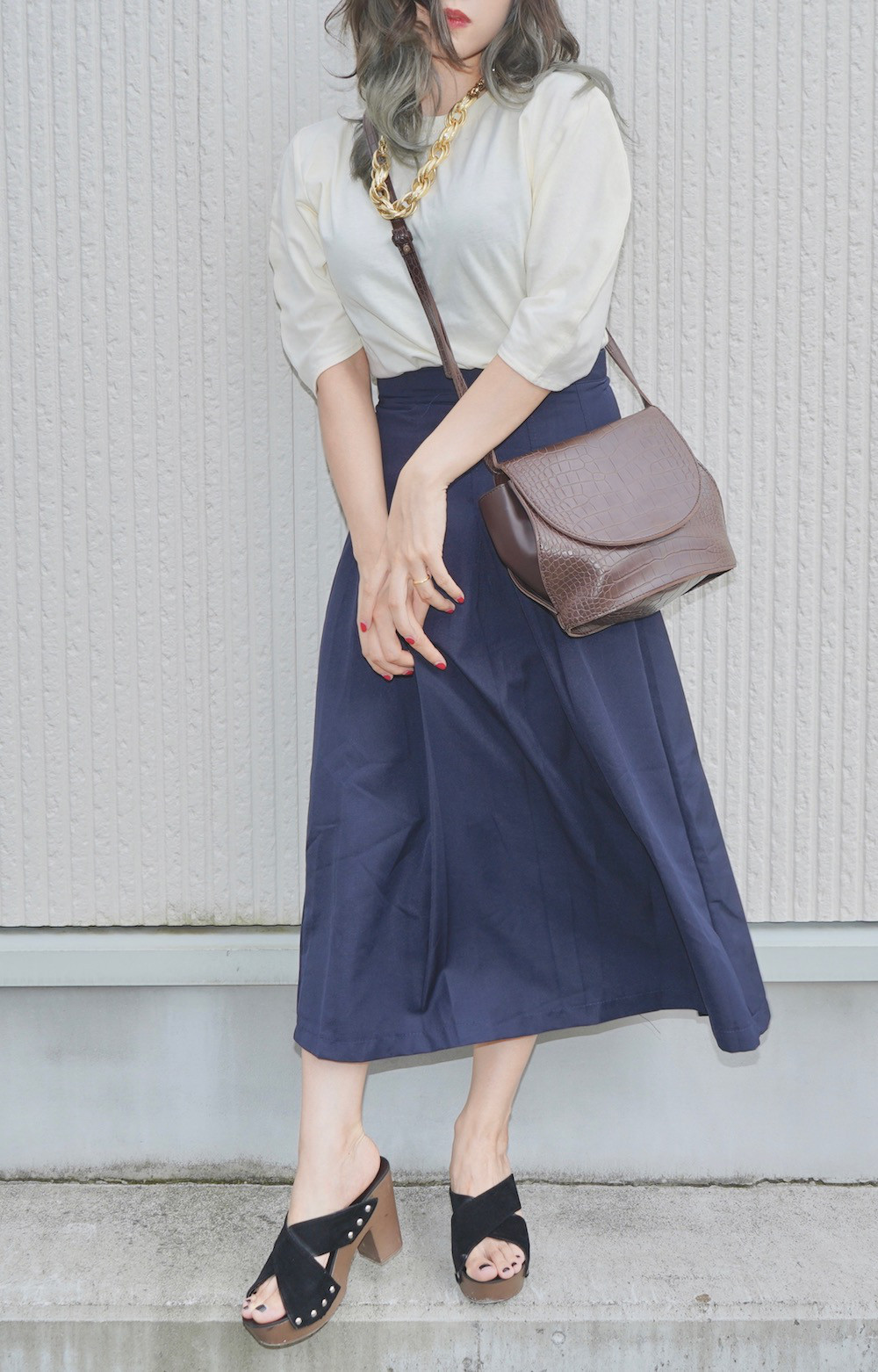 Indigo Pleats Long Skirt