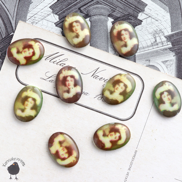 カボション・ヴィンテージ肖像画 13ｘ18mm 毛皮の帽子【1個】CB25-1 1枚目の画像