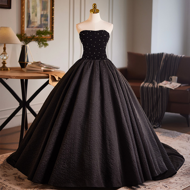 高級感 黒 ふわふわ パーティードレス プリンセス 綺麗 シンプル 結婚式 演奏会 二次会 前撮り 披露宴 09030