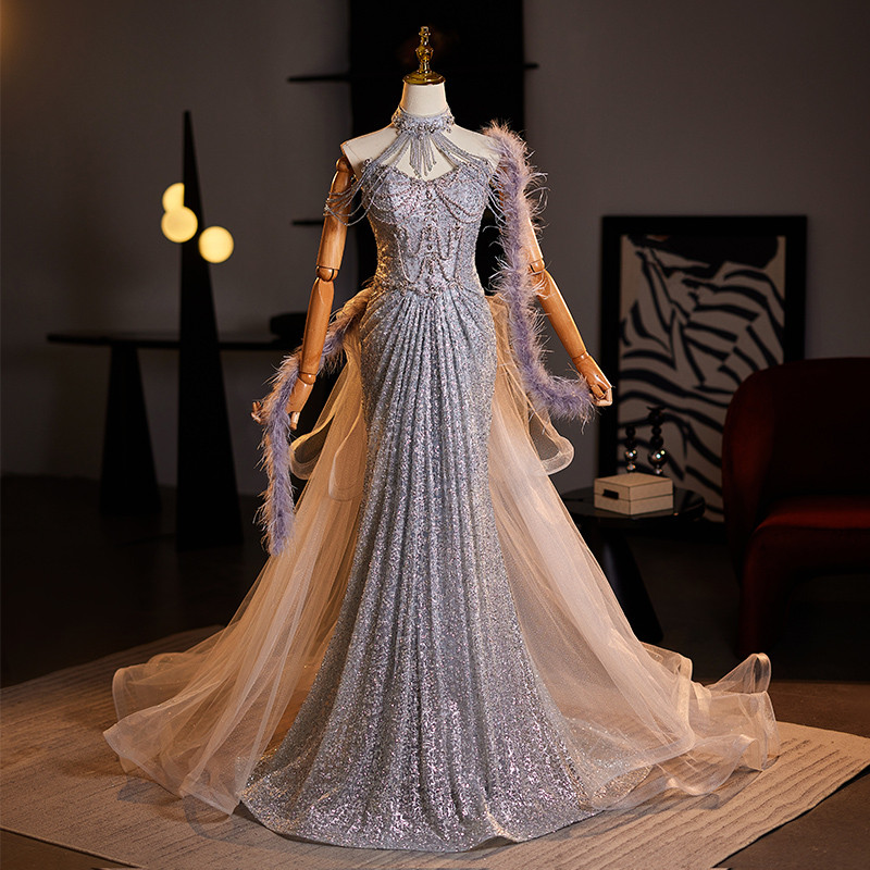 豪華 シルバー スパンコール きらきら パーティードレス 高級感 結婚式 演奏会 二次会 前撮り 披露宴 09026