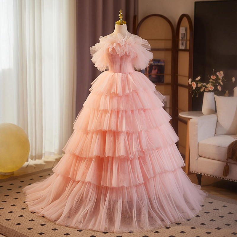 豪華 ピンク ふわふわ ティアードドレス プリンセス 結婚式 演奏会 二次会 前撮り 披露宴 09025