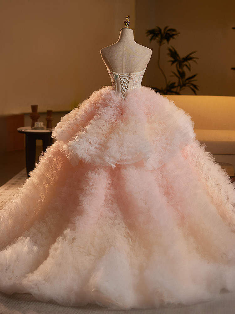 豪華 ピンク ふわふわ ウェディングドレス 綺麗 プリンセス 結婚式 演奏会 二次会 前撮り 披露宴 09024