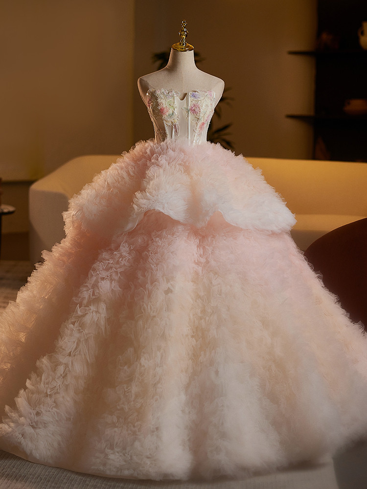 豪華 ピンク ふわふわ ウェディングドレス 綺麗 プリンセス 結婚式 演奏会 二次会 前撮り 披露宴 09024