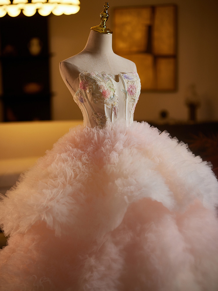豪華 ピンク ふわふわ ウェディングドレス 綺麗 プリンセス 結婚式 演奏会 二次会 前撮り 披露宴 09024