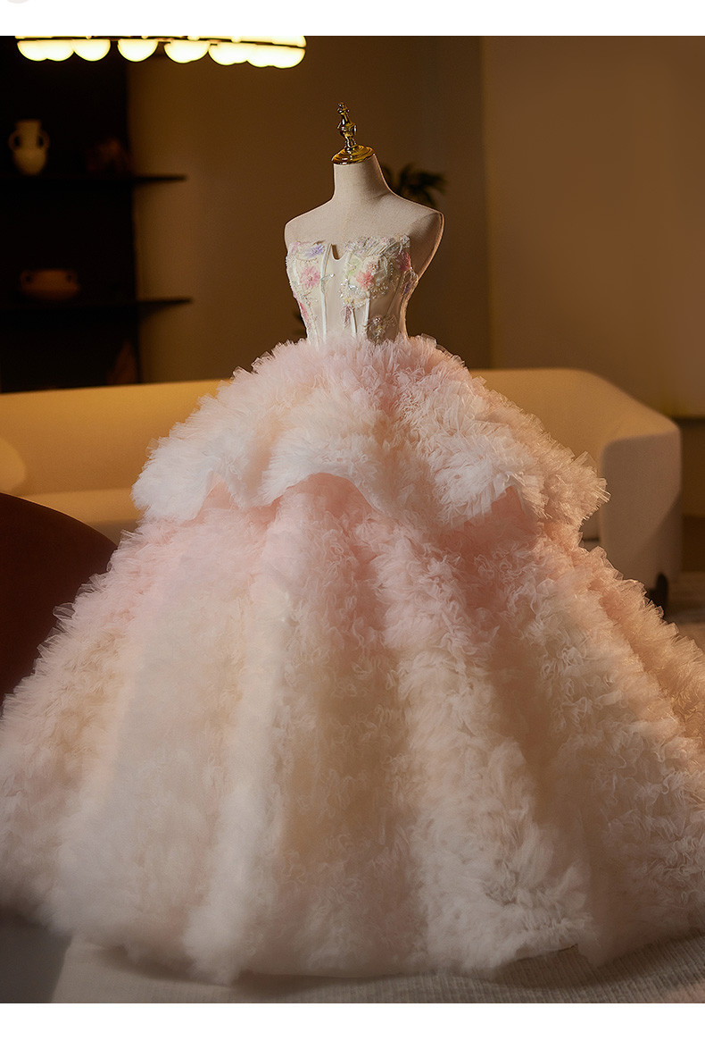 豪華 ピンク ふわふわ ウェディングドレス 綺麗 プリンセス 結婚式 演奏会 二次会 前撮り 披露宴 09024