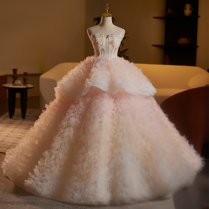 豪華 ピンク ふわふわ ウェディングドレス 綺麗 プリンセス 結婚式 演奏会 二次会 前撮り 披露宴 09024