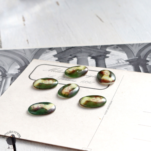 カボション・ヴィンテージ肖像画 13ｘ18mm 緑の貴婦人【1個】CB25-3 2枚目の画像