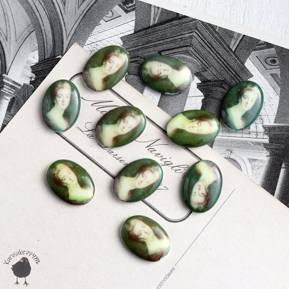カボション・ヴィンテージ肖像画 13ｘ18mm 緑の貴婦人【1個】CB25-3 1枚目の画像