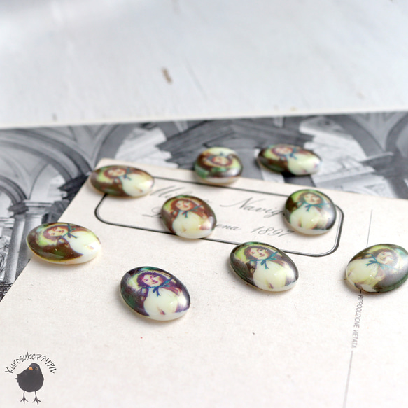 カボション・ヴィンテージ肖像画 13ｘ18mm 青いリボン【1個】CB25-2 2枚目の画像