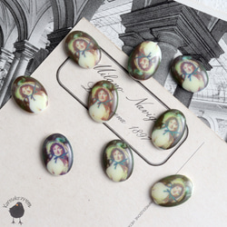 カボション・ヴィンテージ肖像画 13ｘ18mm 青いリボン【1個】CB25-2 1枚目の画像