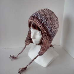 29グラニースクエア モチーフ編み バケットハット ブルー系 ニット帽