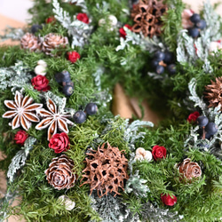 23センチ＊来年も飾れる天然素材クリスマスリース＊プリザーブド針葉樹 5枚目の画像