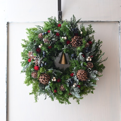 23センチ＊来年も飾れる天然素材クリスマスリース＊プリザーブド針葉樹 1枚目の画像