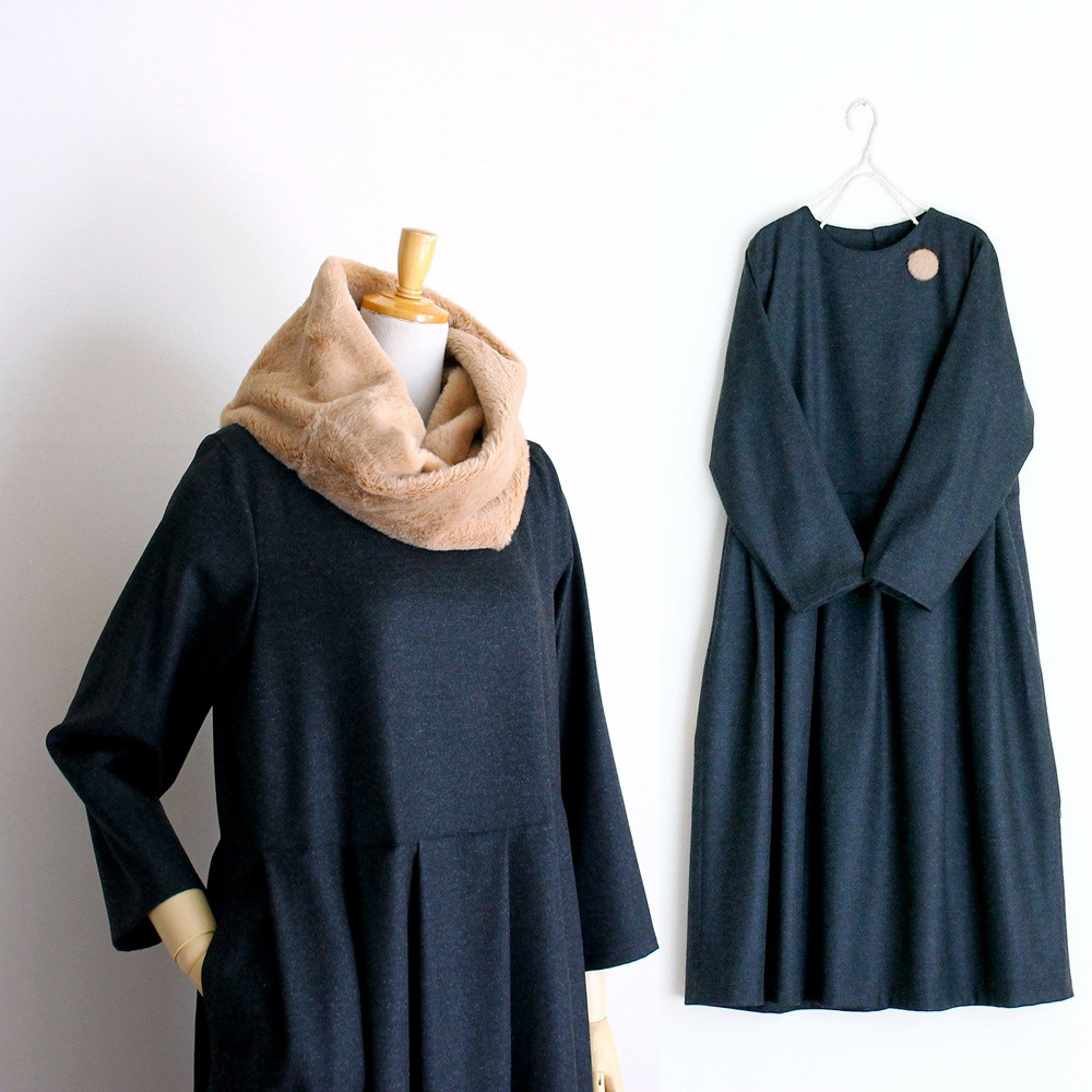 c_o_c_o_r_o　尾州ウール（ウールフラノ）ウエスト切り替えＡラインワンピース