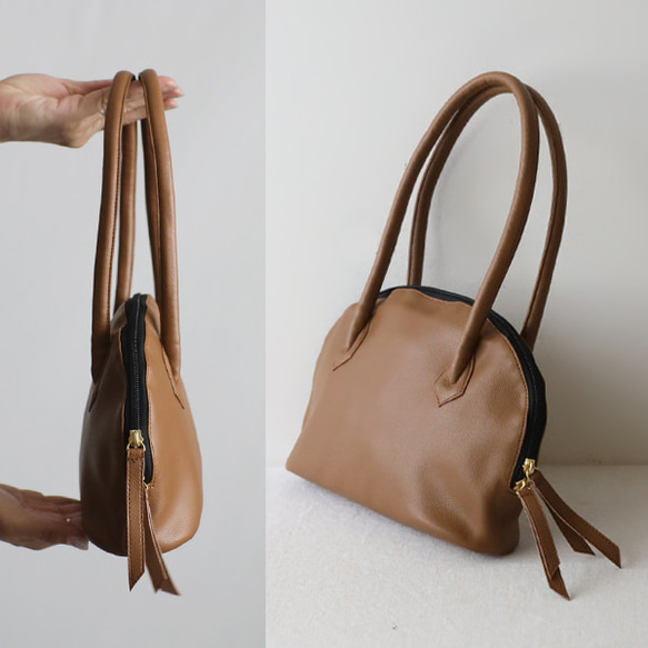 ＊新作　上質シュリンク　PUレザー　トート　ハンド　バッグ　鞄　肩掛け　キャメル　茶　P94C 6枚目の画像