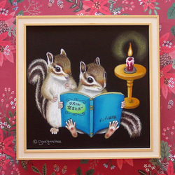 水墨画 リス 木製フレーム 水墨画 リス 木製フレーム