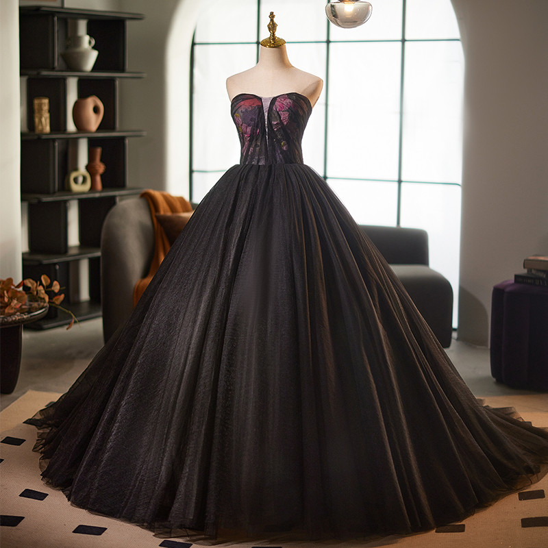 高級感 黒 ふわふわ パーティードレス プリンセス 綺麗 誕生日 成人式 演奏会 二次会 前撮り 披露宴 09021