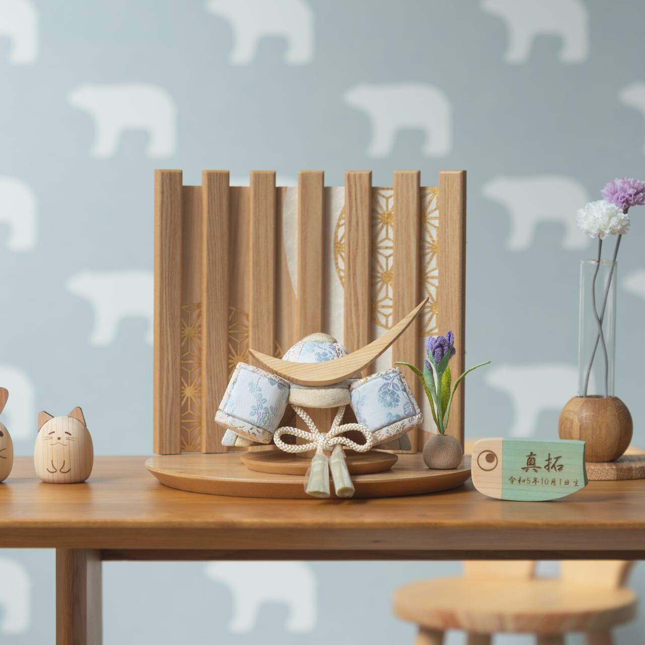 ことの木目込かぶと（5KSDA-0500）（そら）伊達政宗｜平台｜なぎ｜コンパクトな五月人形｜節句兜｜コンパクト