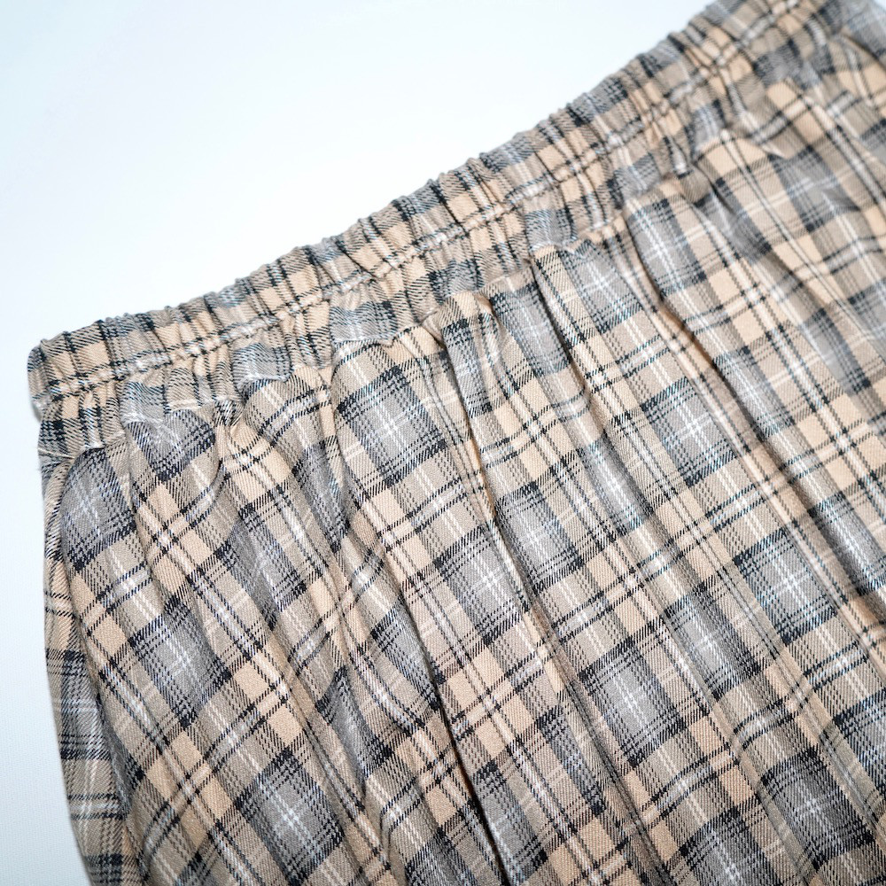 Beige Check Pleats Long Easy Skirt