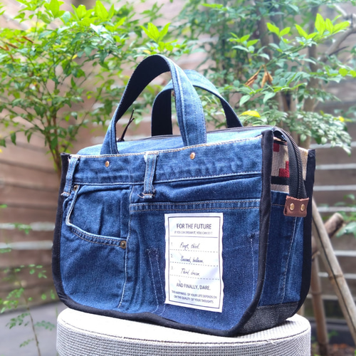 №792【DENIM✖️オルテガファスナー付ToteBAG⚮̈】デニムリメイク