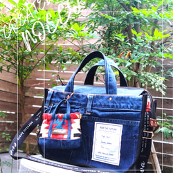No.423【DENIM✖️Flower 全面あおりポケット巾着BAG❤️】デニム