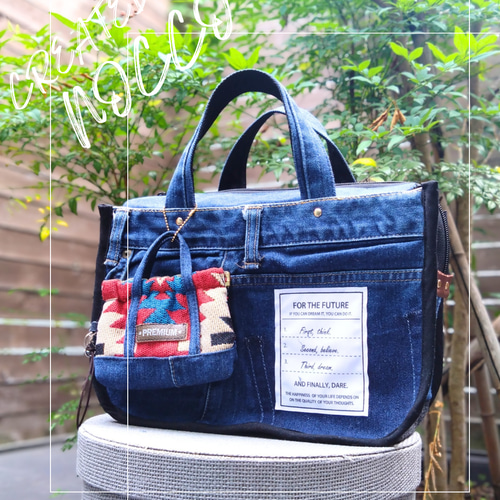 №792【DENIM✖️オルテガファスナー付ToteBAG⚮̈】デニムリメイク
