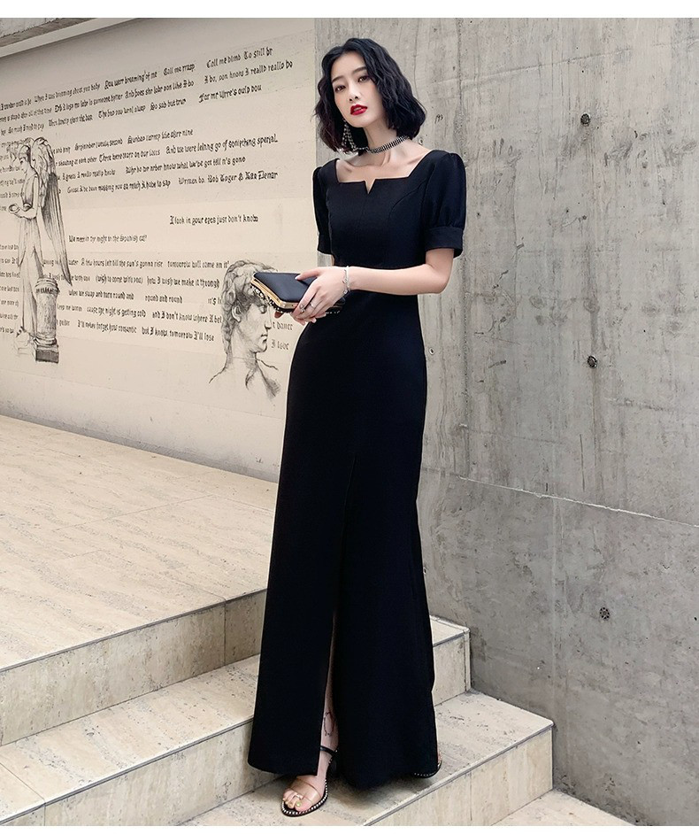 半袖 黒 パーティードレス シンプル 韓国風 パーティー 謝恩会 披露宴 演奏会 二次会 前撮り HL320