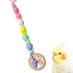 インコ かじりおもちゃ 日本製 安心安全素材 天然木 塗料不使用 セキセイインコ オカメ  レインボーB, 約24cm 1枚目の画像