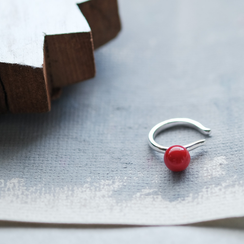 赤珊瑚 イヤーカフ シルバー925