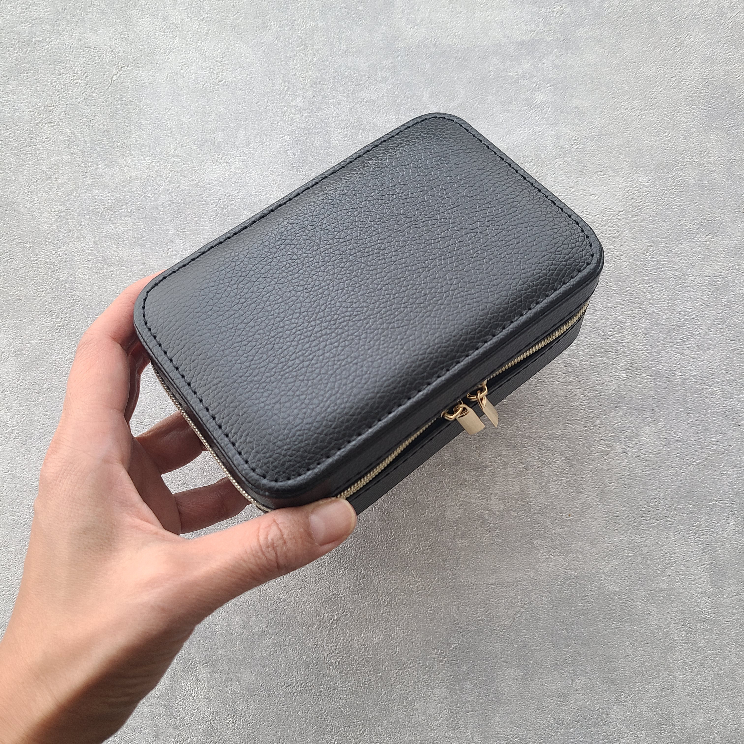 カスタム用 トラベルジュエリーポーチ｜合皮レザー×スエード調 ブラック｜ハンドメイド素材・アクセサリー収納・ギフトにも