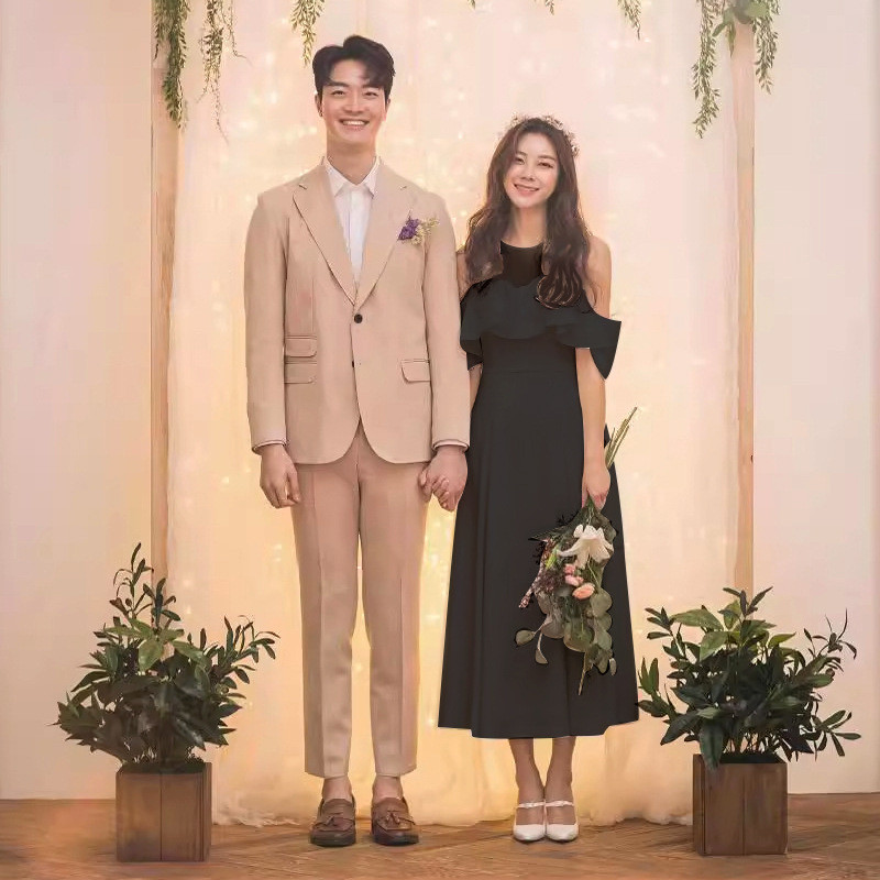 サテン 白黒 ウェディングドレス シンプル 花嫁 結婚式 誕生日 成人式 パーティー 演奏会 二次会 前撮り HL333