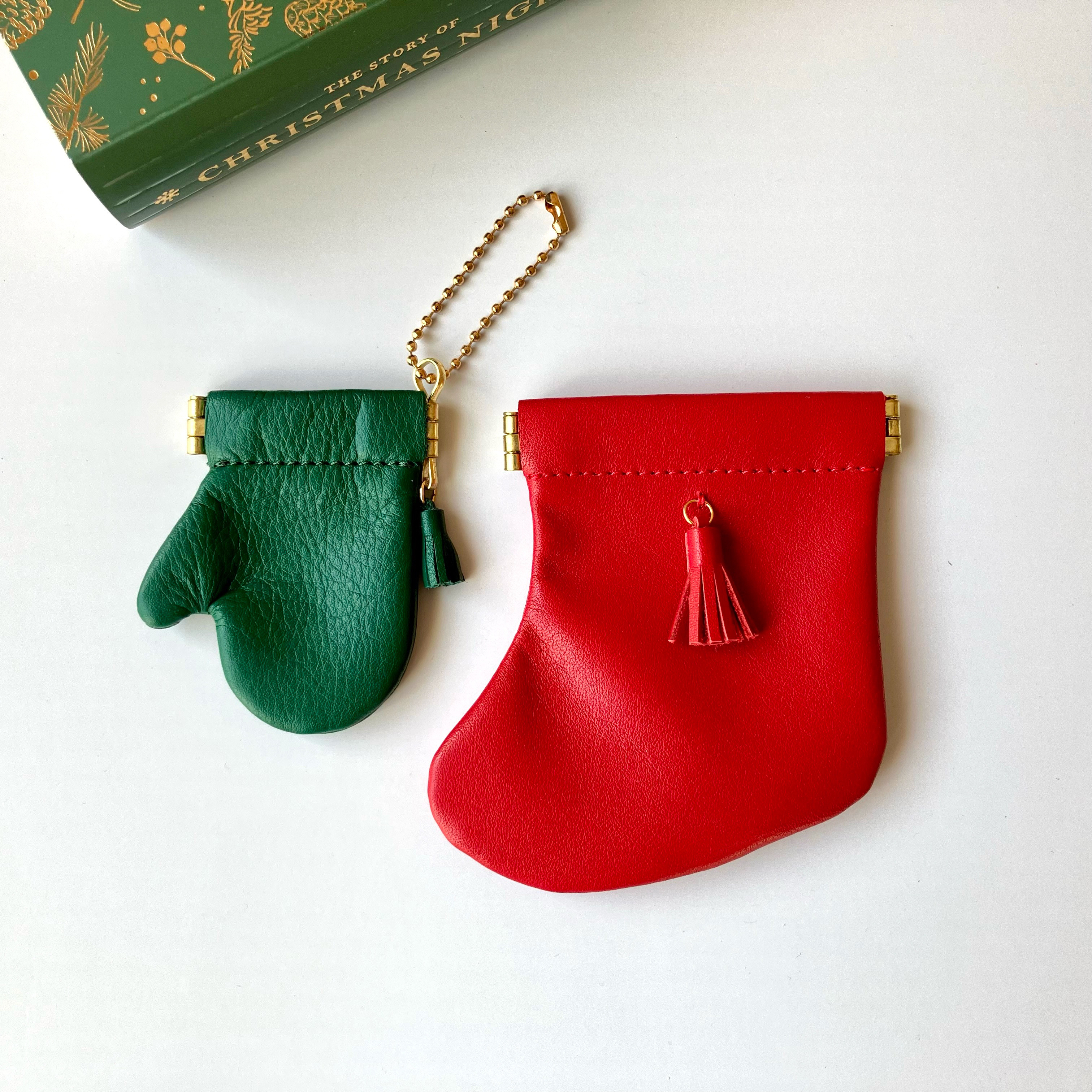 冬のカラフルminiミトン&靴下 レザーチャームとコインケースのクリスマスギフトセット