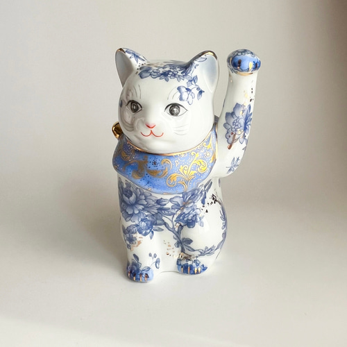 招き猫 大 磁器製 伊万里柄 ブルー 招き猫 Obsidian 通販 20047009