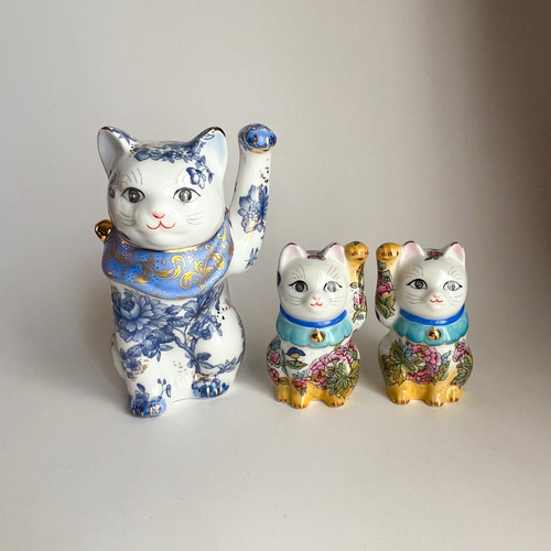 招き猫 大 磁器製 伊万里柄 ブルー 招き猫 Obsidian 通販 20047009