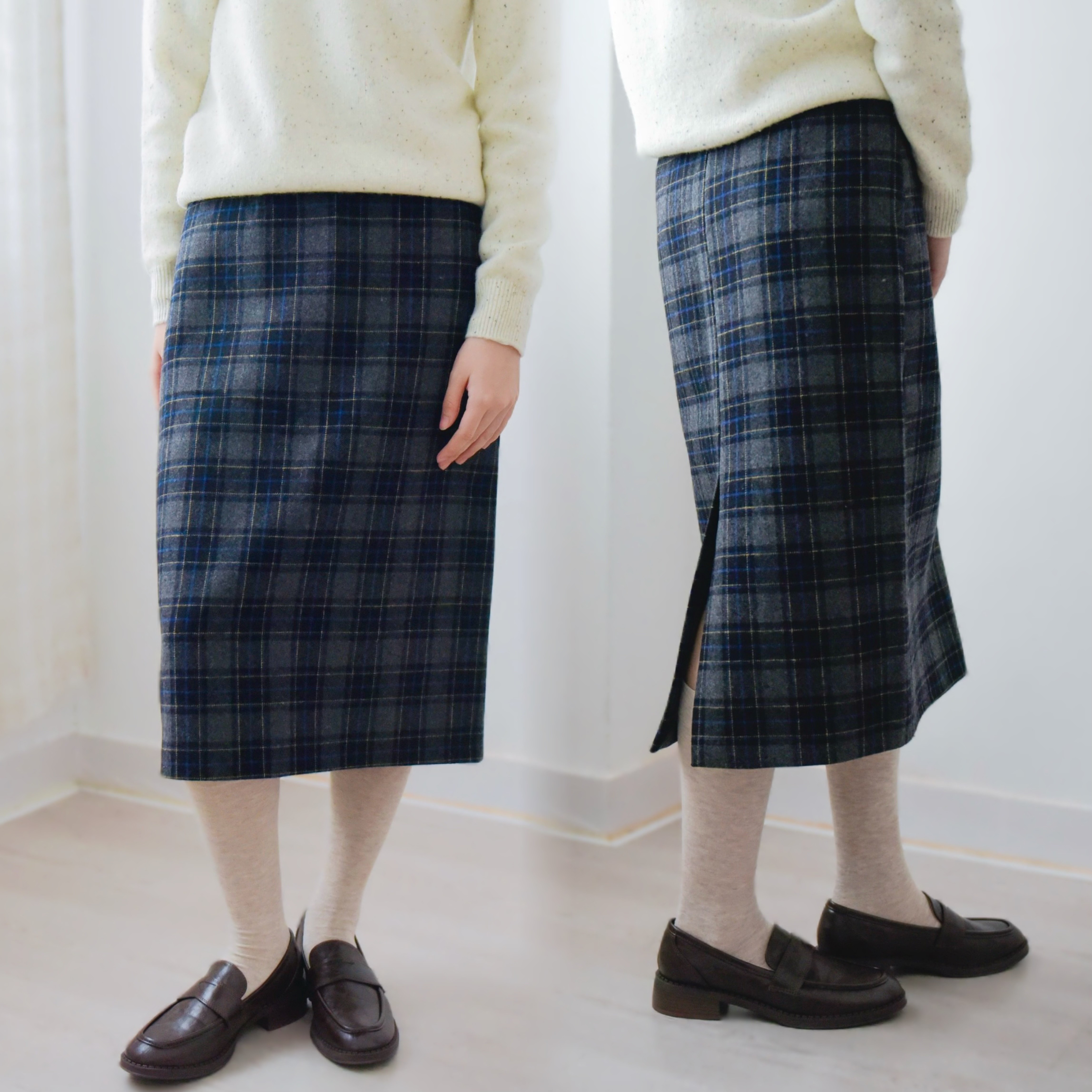 【冬も快適でおしゃれ！チェック柄★8分丈スカート】通勤・通学│あったかいウール│上品なレトロ系│イギリス風│B-72 5,731円