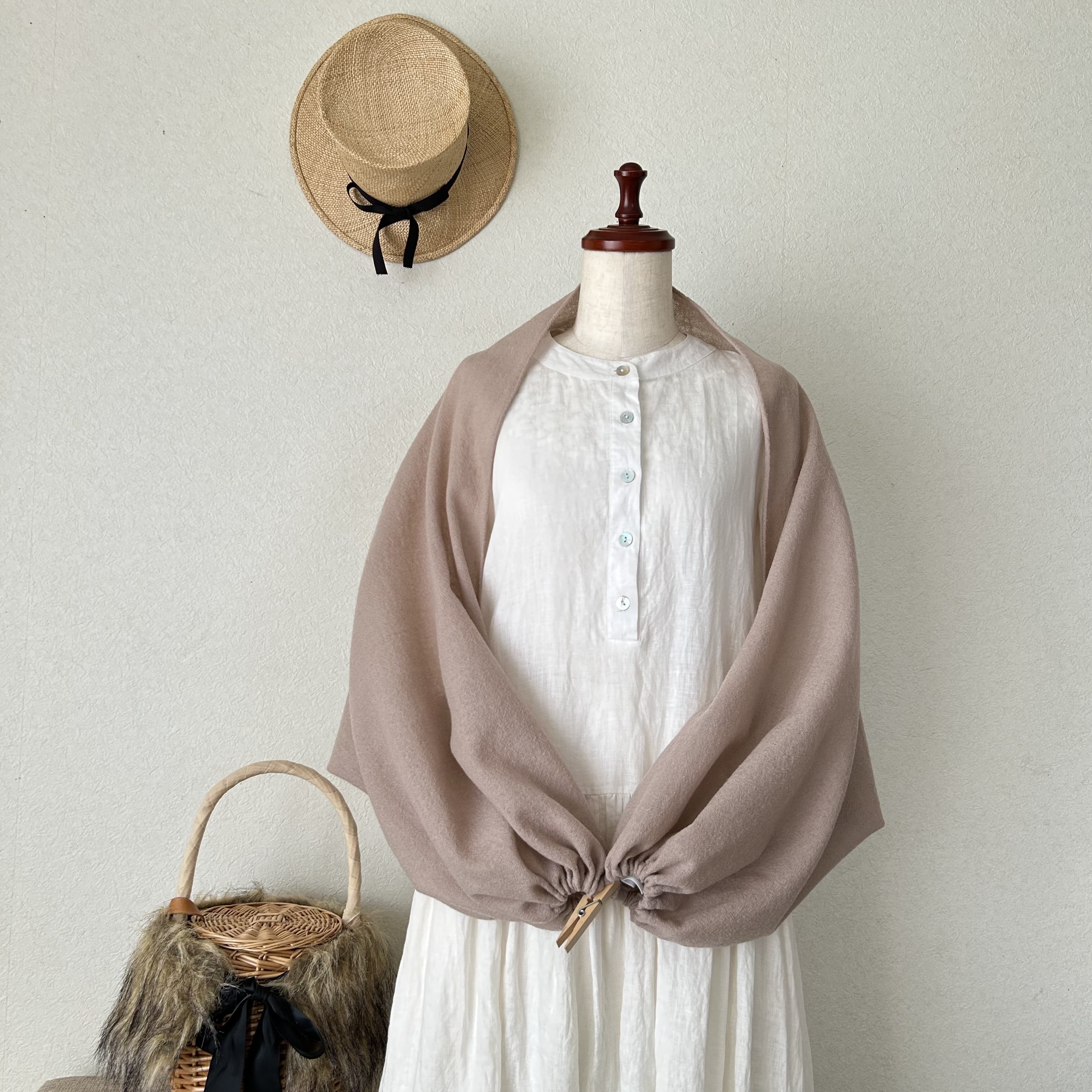 新色⭐️ウールガーゼ100％⭐️3way ぽわんカーデ⭐️くすみピンク⭐️スヌード　羽織り