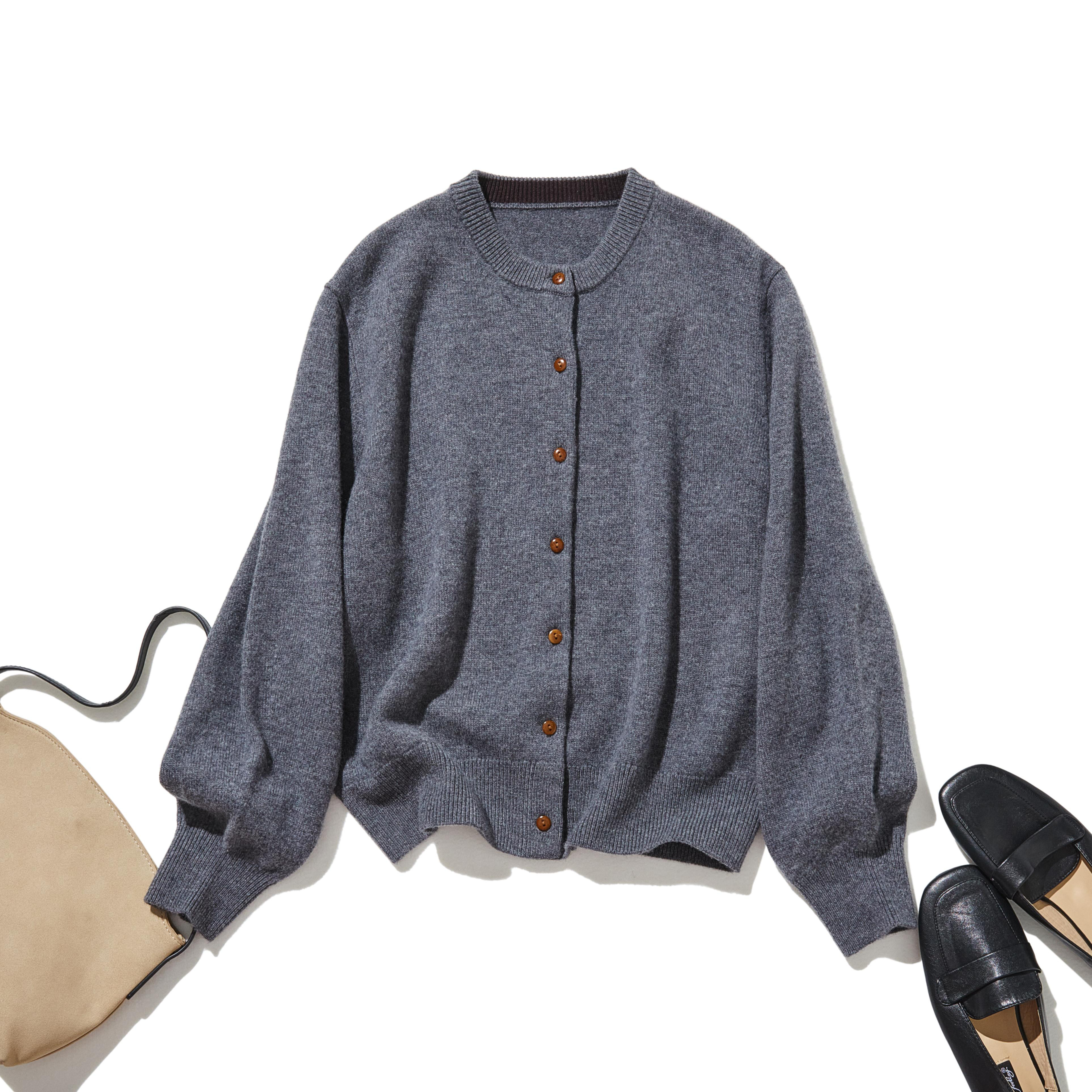 ★即納★ふんわりと温もり溢れるシェットランドウールの定番カーディガン ウールカーディガン　ダークグレー251104-2