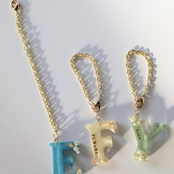 名入れ　レジン　淡水パール　キーホルダー　ギフト　ペア　お揃い　結婚式　推し活　出産祝い　入園　入学　メモリアル 12枚目の画像