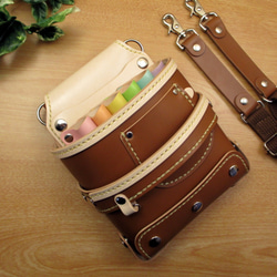 本革 手縫い フタ付き5丁シザーケース(キャメル＆カラフル) SCA-126