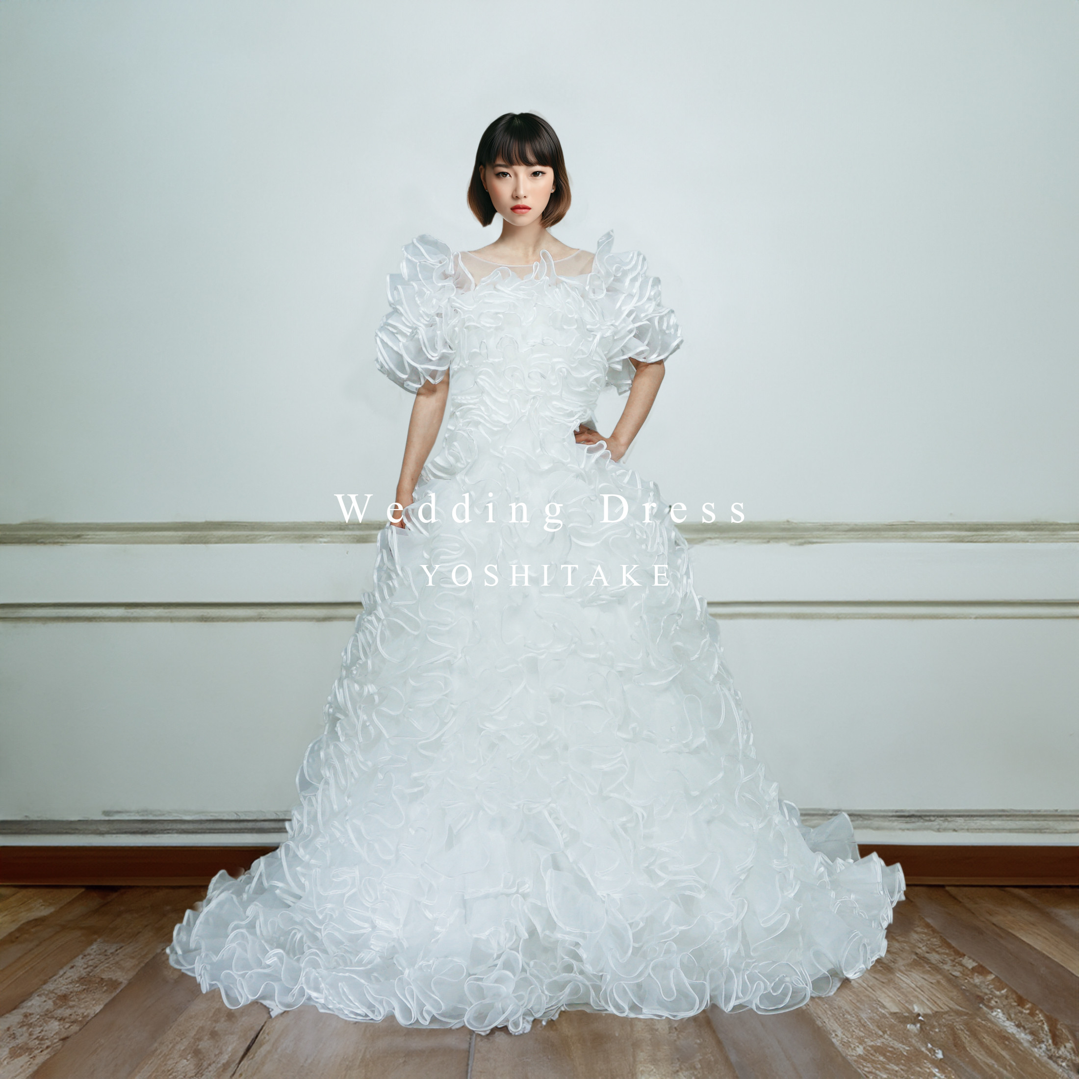 【オーダー制作】ウエディングドレス.白.フリル.Aライン.パフスリーブ.結婚式.Y2701