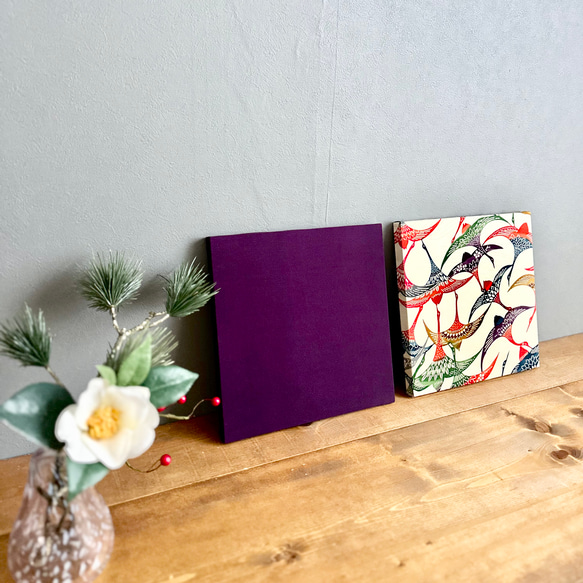 着物のファブリックパネル　紫と鶴の群れ（2枚セット）　27×27cm インテリア　着物リメイク　アートパネル　正月飾り 10枚目の画像