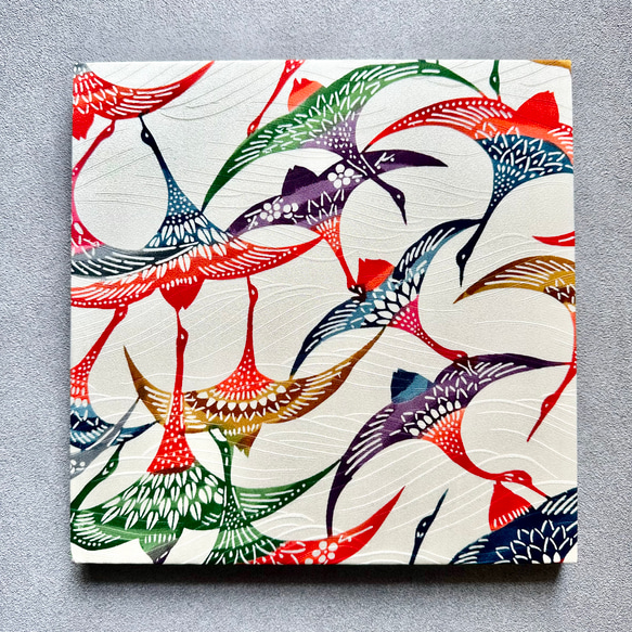 着物のファブリックパネル　紫と鶴の群れ（2枚セット）　27×27cm インテリア　着物リメイク　アートパネル　正月飾り 4枚目の画像