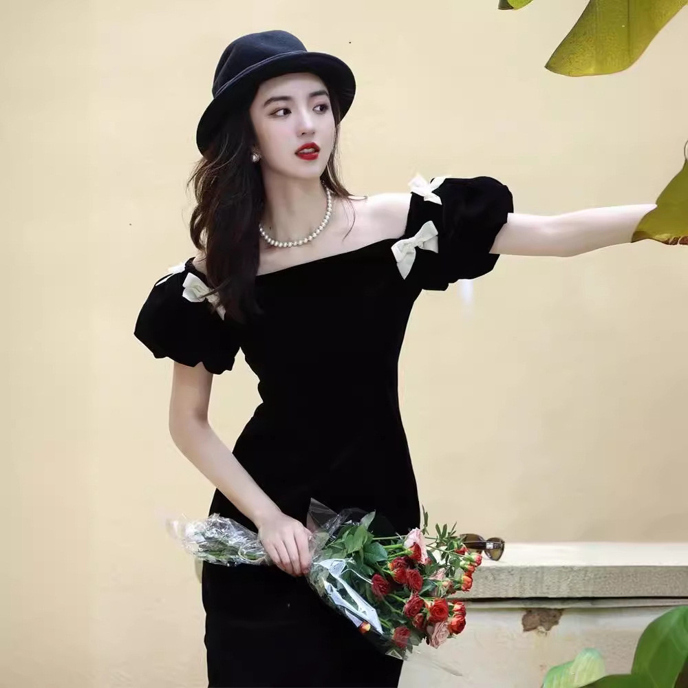 オフショルダー 黒 リボン パーティードレス パーティー 誕生日 成人式 披露宴 演奏会 二次会 前撮り HL336 6,241円