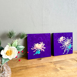 着物のファブリックパネル　紫に菊花（2枚セット） 22×22cm インテリア　着物リメイク　アートパネル　正月飾り　玄関 13枚目の画像