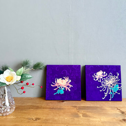 着物のファブリックパネル　紫に菊花（2枚セット） 22×22cm インテリア　着物リメイク　アートパネル　正月飾り　玄関 14枚目の画像