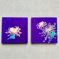 着物のファブリックパネル　紫に菊花（2枚セット） 22×22cm インテリア　着物リメイク　アートパネル　正月飾り　玄関 3枚目の画像